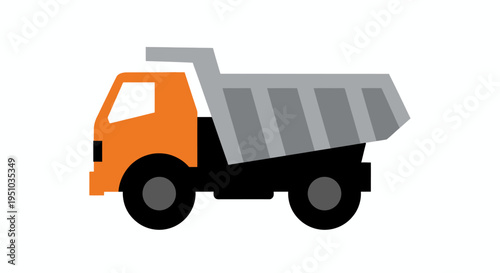 Industrial Dump Truck Vector Illustration - Orange Tipper Truck for Construction and Mining Industry Icon