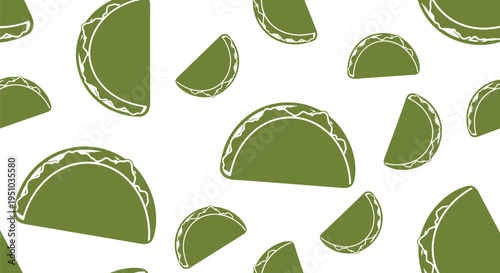 Green taco vector pattern seamless background for Mexican food packaging and restaurant design