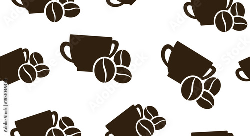 Coffee Cup and Beans Seamless Vector Pattern for Cafe Menu and Packaging Design