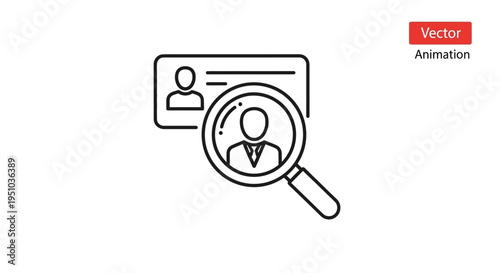 Magnifying glass over resume with person icon, recruitment, job search, hr concept