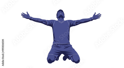 A blue-tinted man jumping in the air with arms outstretched against a white background.