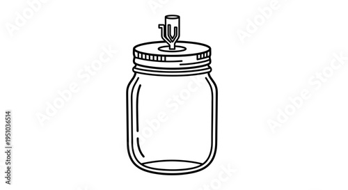 Mason Jar Lamp Base Outline Drawing, DIY Lighting Project Concept