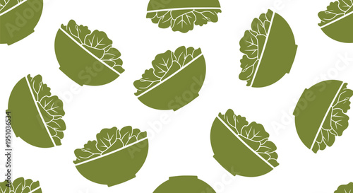 Green Salad Bowl Vector Pattern Seamless Healthy Food Background for Kitchen Decor