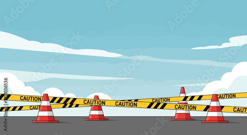 Caution Tape and Cones on Road