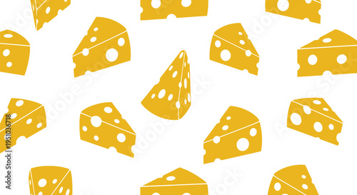 Seamless Cheese Vector Pattern with Yellow Swiss Cheese Slices on White Background