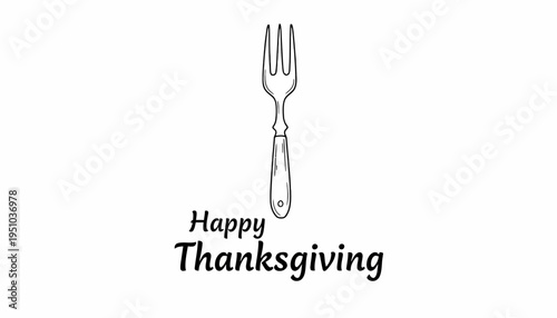 Happy Thanksgiving text with fork illustration, festive greeting for autumn holiday meal