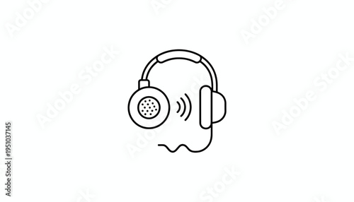 Headphones Icon with Sound Waves, Music Listening, Audio Symbol, Technology Concept