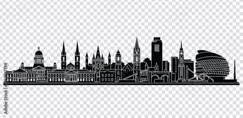 Vector illustration black silhouette of london city skyline with famous landmarks