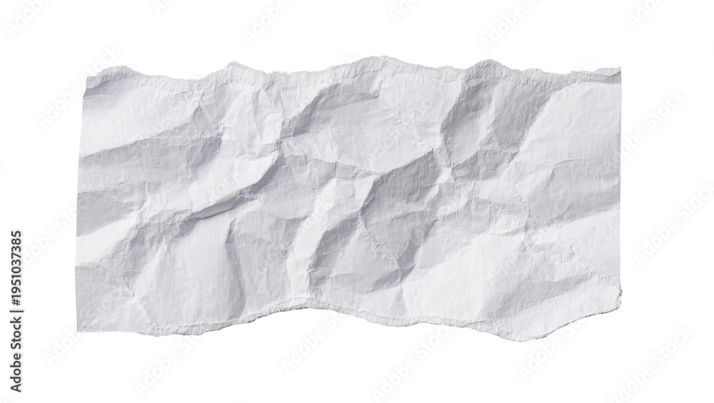 Obraz premium Crumpled and torn white paper strip, a textured blank page element isolated for design projects and creative compositions PNG