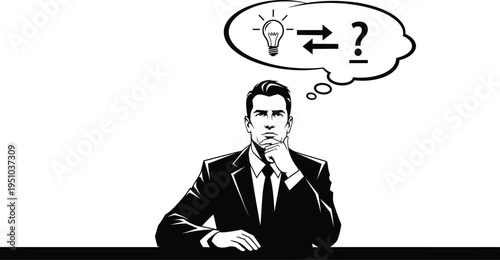 Serious executive in suit contemplates a critical business question regarding an established idea versus an unknown.