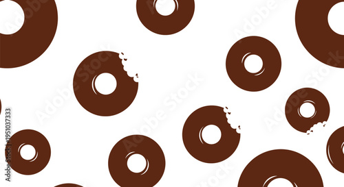 Seamless Chocolate Donut Vector Pattern with Bite Marks on White Background
