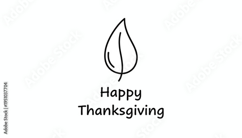 Happy Thanksgiving Hand Drawn Leaf Icon and Text