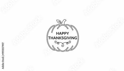 Happy Thanksgiving text inside a pumpkin outline, isolated on white background