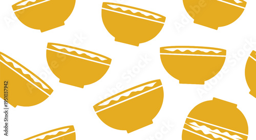Seamless yellow bowl vector pattern for kitchen decor, food packaging, and textile design