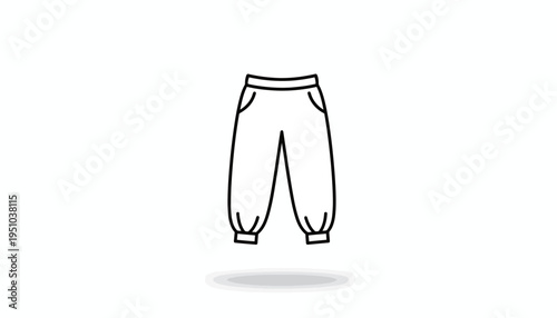 Hand-drawn outline of a pair of children's harem pants with pockets and elastic waistband