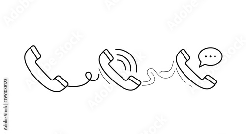 Hand-drawn phone icons showing communication and conversation