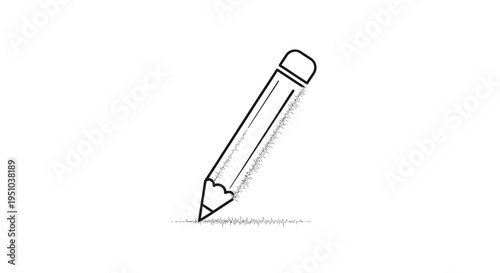 Hand-drawn sketch of a pencil writing on a white background, creative process concept