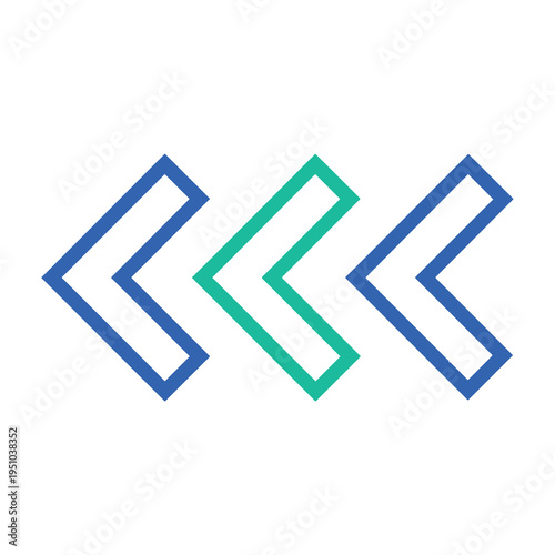 Chevron arrows pointing right blue and green on white background direction symbol