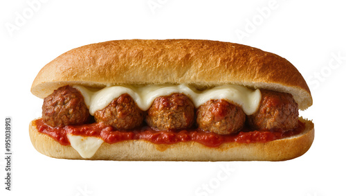 Photos Delicious meatball sub sandwich with five savory meatballs, rich marinara sauce,