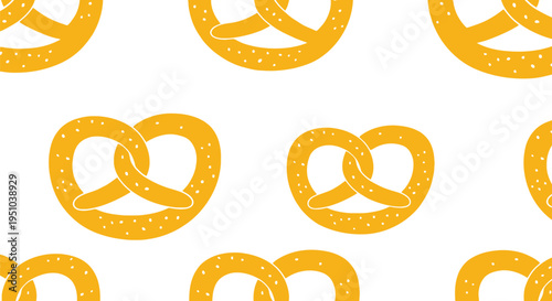 Seamless Pretzel Vector Pattern in Yellow on White Background for Food Packaging Design