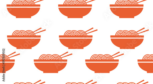 Seamless ramen noodle bowl vector pattern in orange for Asian food backgrounds and packaging