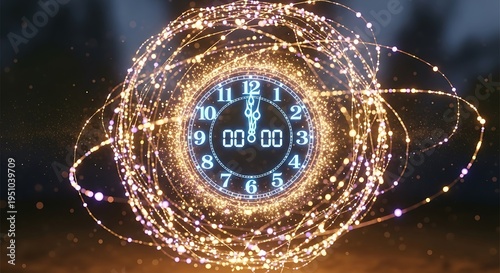 Midnight Clock with Sparkling Light Trails.