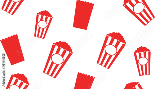 Red Popcorn Box Vector Pattern Seamless Background for Cinema and Movie Night Design