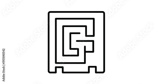 Geometric Maze Logo Icon, Abstract Square Labyrinth Symbol, Minimalist Design