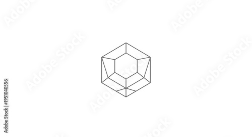 Geometric shape, abstract 3D cube, wireframe, minimalist design, white background