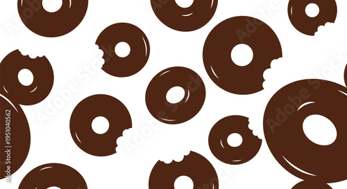 Chocolate Donut Vector Pattern Seamless Background for Bakery, Cafe, Dessert Packaging Design