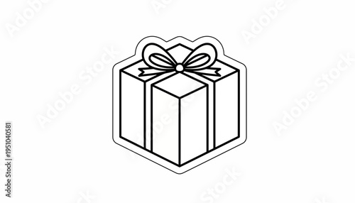 Gift Box Icon Outline Drawing, Present Package with Ribbon Bow, Simple Vector Art