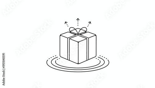 Gift Box with Arrows and Circles, Surprise Present Icon, Celebration Concept