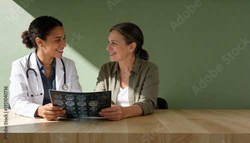 Doctor discussing mri scan results with smiling patient