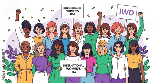Diverse group of women celebrating International Womens Day together.