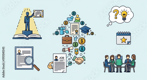 Business growth and career development concepts illustrated with icons.