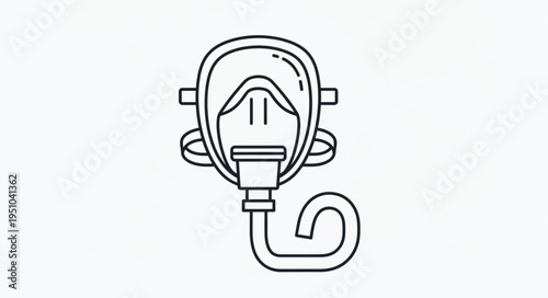 Medical Oxygen Mask with Tube Line Art Icon.