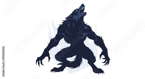 Ferocious dark werewolf howling at the moon with sharp claws and teeth in a dramatic pose for halloween or horror theme.