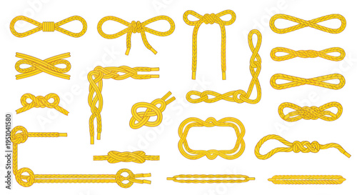 Collection of nautical knots and rope ties isolated on white background