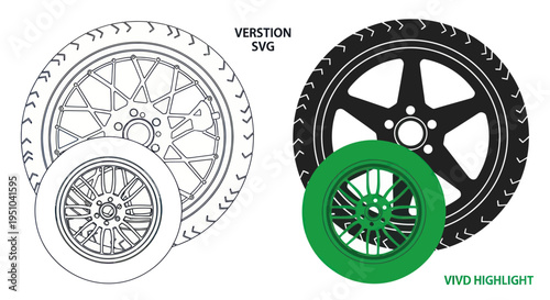 Car Wheel Tire Vector Illustration and Color Version
