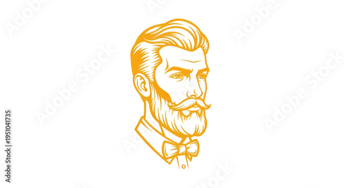 Stylish Bearded Man with Bow Tie, Vintage Illustration, Hipster Style