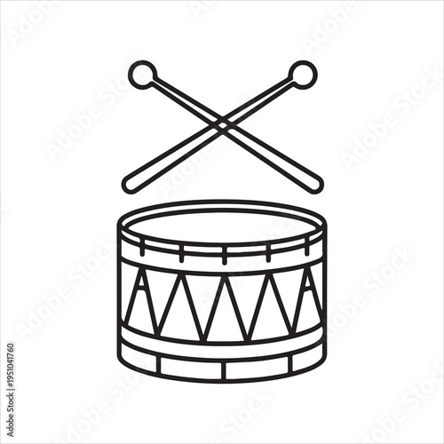 A professional illustration of a traditional wooden djembe and snare drum with drumsticks isolated on white, featuring a rhythmic percussion design perfect for musical beat and band equipment art