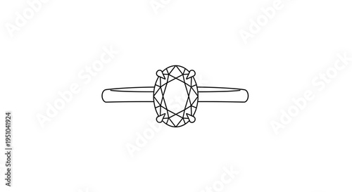 Elegant Oval Diamond Engagement Ring Illustration - Minimalist Line Art