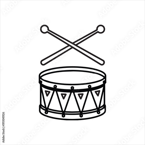 A traditional wooden djembe percussion instrument with drumsticks, designed as a vector illustration icon for music rhythm and beats, isolated on a white background as a musical object