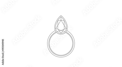Elegant Pear Cut Diamond Ring Outline Icon - Minimalist Jewelry Design