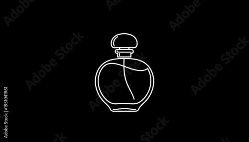 Elegant Perfume Bottle Icon Outline on Black Background