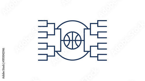 Minimalist 16-team basketball tournament bracket with circle frame ball icon for sports competition playoffs.