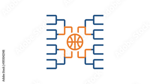 Basketball tournament bracket infographic with ball icon in clean flat vector style for sports competition scheduling and playoffs.
