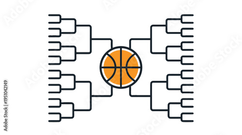 Clean 16-team basketball tournament bracket icon with orange ball for sports competition and playoff schedule.