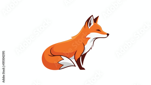 A stylized vector illustration of a sitting red fox with white fur accents on a white background