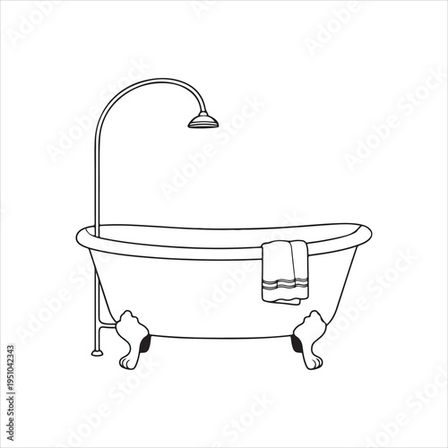 A clean cartoon vector illustration of a luxury vintage bathroom interior featuring a white bathtub filled with soap bubbles and water for a child's hygienic bath